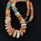 Navajo Pearls, Orange Spiny Oyster & Turquoise Necklace | Sterling Silver | Authentic Native American | 24"