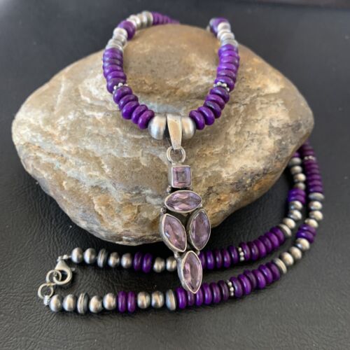 Navajo Amethyst Sugilite Necklace Pendant | Sterling Silver | Multi-Stone | Authentic Native American Handmade | 12375