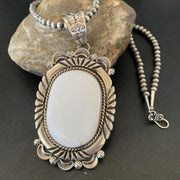 Men's Navajo White Buffalo Turquoise Pendant | Sterling Silver Necklace | Authentic Native American Handmade | 11591
