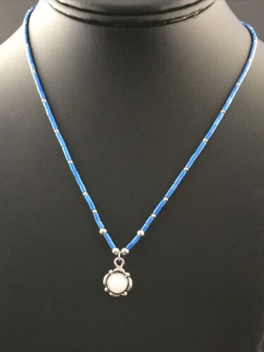 Navajo Opal Pendant with Lapis Beads | Sterling Silver Necklace | 17" | Authentic Native American Handmade | 10122