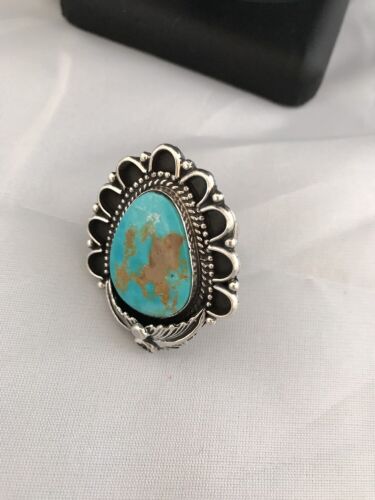 Southwestern Turquoise Ring | Sterling Silver | Sz 9.25 | Authentic Native American Handmade | Signed