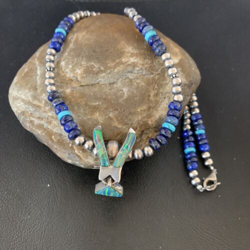 Navajo Men's Pendant | Blue Lapis Turquoise Opal Inlay | Sterling Silver Necklace | 22" | 13357