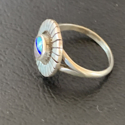 Navajo Blue Turquoise Sugilite Inlay Ring | Sz 6.5 | Sterling Silver | Authentic Native American Handmade | 11192