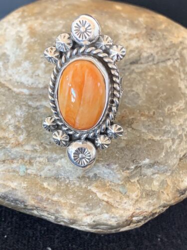 Southwestern Women's Sterling Silver Orange Spiny Oyster Ring | Sz 6 | 00457