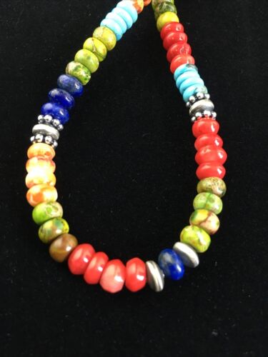 Navajo Multi-Color Turquoise Necklace | Sterling Silver | 21" | Authentic Native American Handmade | 10002