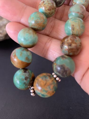 Navajo Green Turquoise & Apple Coral Graduated Necklace | Sterling Silver | Authentic Native American | 18" | 13206