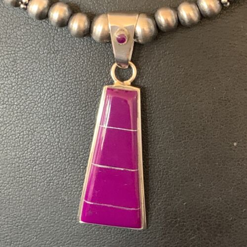 Navajo Pearl Necklace Purple Sugilite Inlay Pendant | Sterling Silver | Authentic Native American Handmade | 12620