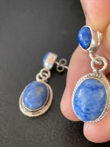 Navajo Denim Lapis Dangle Earrings | Sterling Silver | 1.1" | Authentic Native American Handmade | 1704