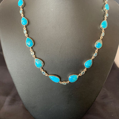 Native American Blue Turquoise Topaz Necklace | Sterling Silver | 20" | Multi-Stone | 10515 - Masha USA