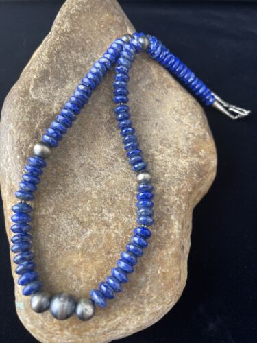 Native American Men's Lapis Lazuli Strand Necklace | Sterling Silver | 18" | 1757