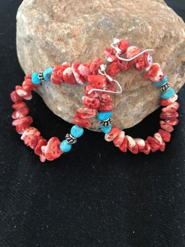 Navajo Spiny Oyster & Turquoise Sterling Silver Earrings | Authentic Native American