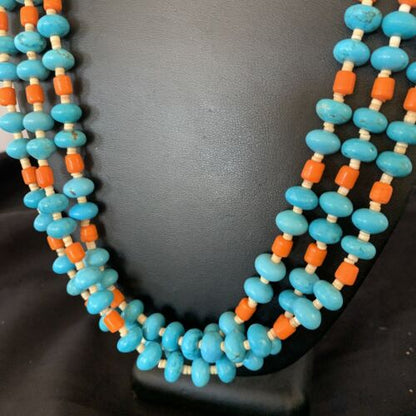 Santo Domingo Shell Spiny Oyster Turquoise Necklace | 28" | Authentic Native American Handmade | 11993