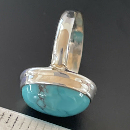 Navajo Spiderweb Blue Turquoise Ring | Sterling Silver | Sz 6.5 | Authentic Native American Handmade | 11447