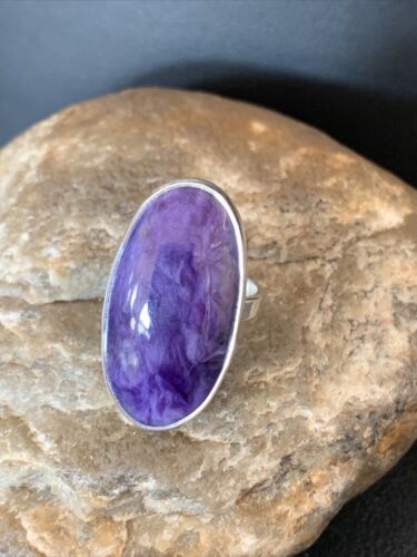 Navajo Purple Charoite Ring | Sterling Silver | Sz 8 Adjustable | Authentic Native American Handmade | 10528