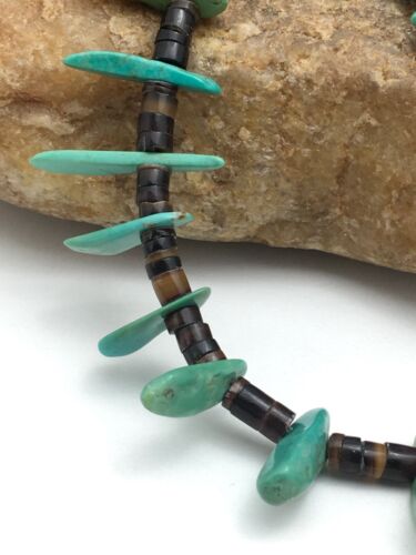 Navajo Green Turquoise & Bone Bead Necklace | Sterling Silver | 20" | Authentic Native American Handmade | 3282