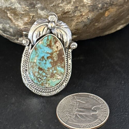 Navajo Blue Turquoise Ring | Sterling Silver | Sz 9 | Authentic Native American Handmade | 14288