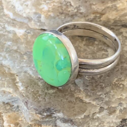 Navajo Green Gaspeite Inlay Ring | Sterling Silver | Sz 8 | Authentic Native American Handmade | 12465