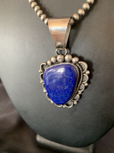 Native American Navajo Blue Lapis Pendant Necklace | Sterling Silver | Authentic Handmade | 11849 - Masha USA