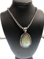 Navajo Blue Turquoise #8 Pendant | Sterling Silver Necklace | Authentic Native American Handmade | 11292