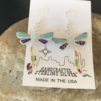 Navajo Dragonfly Turquoise Spiny Opal Inlay Earrings | Sterling Silver | 1" | 12017