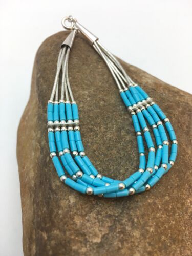 Blue Turquoise Heishi Liquid Silver Bracelet | Sterling Silver | 7" | 5-Strand | 13596
