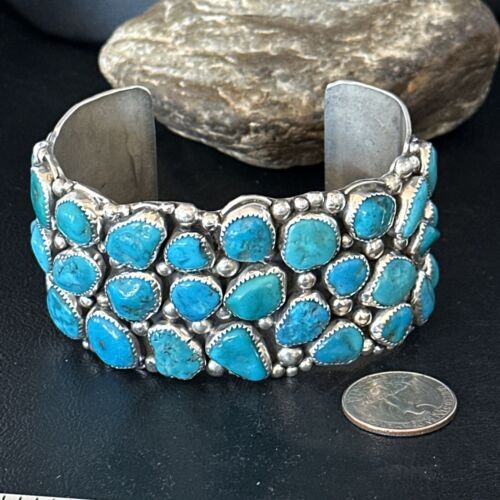 Sterling Silver Kingman Turquoise Cuff Bracelet | Handmade | Authentic Native American | 14565