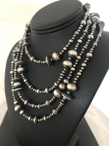 Sterling Silver Navajo Pearls Necklace | 70" | Native American | Southwestern Jewelry | 8503