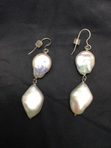 Native American Sterling Silver Pearl Dangle Earrings | 1.5" | 3079