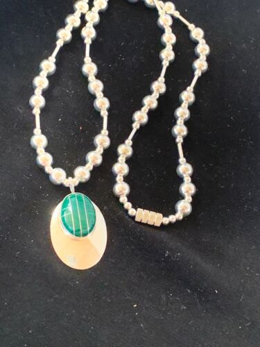 Navajo Green Malachite Pendant Necklace | Sterling Silver | Authentic Native American Handmade | 3179