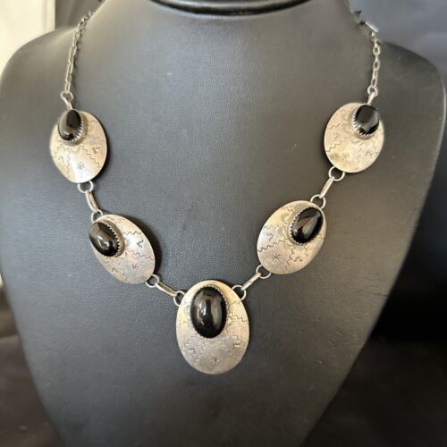 Navajo Black Onyx Pendant Necklace | Sterling Silver | Authentic Native American Handmade | 20" | 14482