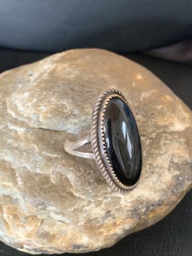 Native American Old Pawn Navajo Black Onyx Ring | Sterling Silver | Sz 7 | 11947