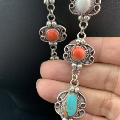 Navajo Spiny, Turquoise & Howlite Dangle Earrings | Sterling Silver | Authentic Native American Handmade | 1614