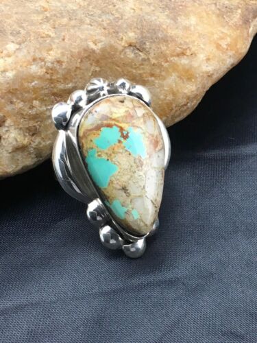 Navajo Turquoise Ring | Sterling Silver | Sz 8.25 | Authentic Native American Handmade | 2598