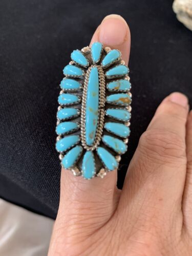 Navajo Blue Cluster Turquoise Needlepoint Ring | Authentic Native American Sterling Silver | Multi-Stone | Sz 6.5 | 614 - Masha USA