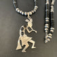 Navajo Kokopelli Pendant with Pearls, Black Onyx, and Multi-Stone | Authentic Native American Sterling Silver | 12284