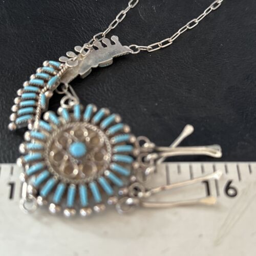 Zuni Kingman Turquoise Needle Point Necklace Pendant Earrings Set | Sterling Silver | Native American Handmade | 14488