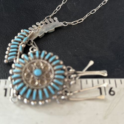 Zuni Kingman Turquoise Needle Point Necklace Pendant Earrings Set | Sterling Silver | Native American Handmade | 14488