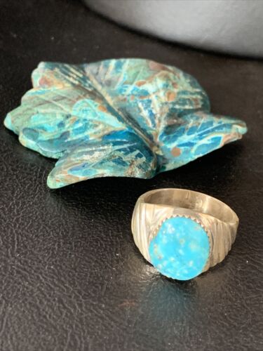 Southwestern Navajo Sterling Silver Blue Kingman Turquoise Ring Sz 10 14151