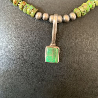 Navajo Green Gaspeite Turquoise Pendant | Sterling Silver | Authentic Native American Handmade | 13266