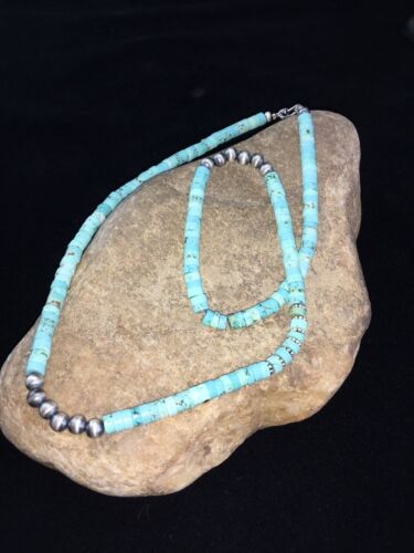 Navajo Blue Turquoise Heishi Bead Necklace | Sterling Silver | Authentic Native American Handmade | 20" | 1815