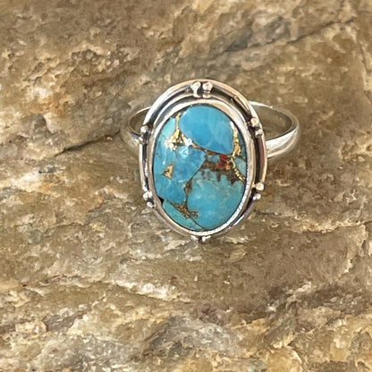 Mojave Native American Navajo Blue Turquoise Ring | Sterling Silver | Sz 7 | 11416