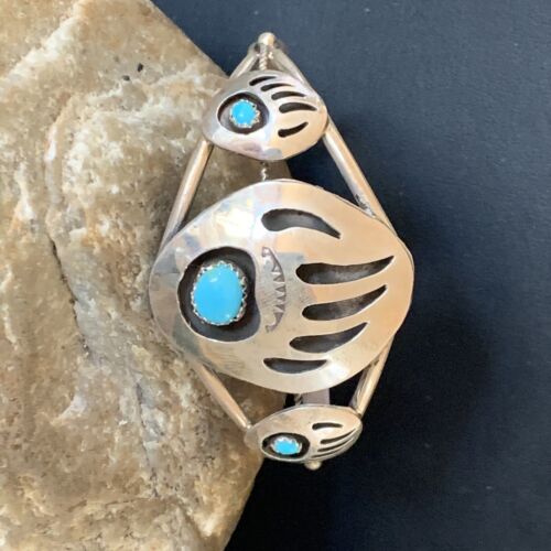 Navajo Turquoise Bear Paw Cuff Bracelet | Sterling Silver | Authentic Native American Handmade | 12875