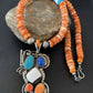 Navajo White Buffalo, Blue Turquoise Spiny Oyster Multi-Stone Pendant | Authentic Native American Sterling Silver | Multi-Stone | 02188