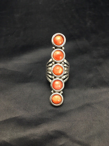 Navajo Red Spiny Oyster Cluster Ring | Authentic Native American Sterling Silver | Multi-Stone | Sz 8.75 | 2586