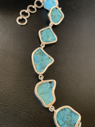 Navajo Blue Kingman Turquoise Rough Link Bracelet | Sterling Silver | 8" | 11651