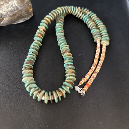 Santo Domingo Green Turquoise Spiny Oyster Necklace | Sterling Silver | 28" | 14730