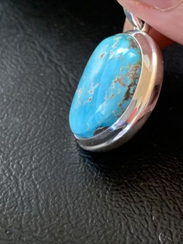 Navajo Blue Bisbee Turquoise Pendant | Sterling Silver | 1.5" | Authentic Native American Handmade | 1623