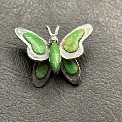 Navajo Butterfly Green Gaspeite Inlay Pin Pendant | Sterling Silver | Authentic Native American Handmade | 14585