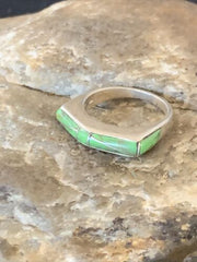 Women's Navajo Gaspeite Inlay Ring | Sterling Silver | Sz 5.5 | Authentic Native American Handmade | 12464