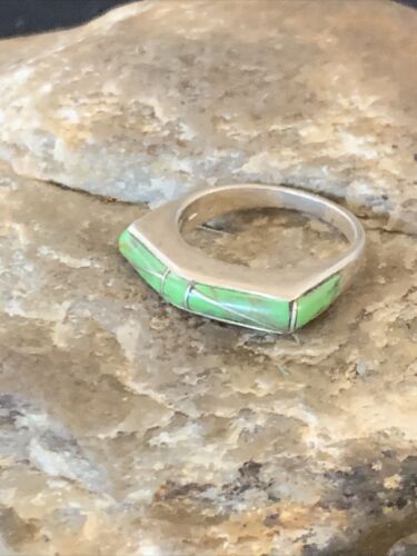 Women's Navajo Gaspeite Inlay Ring | Sterling Silver | Sz 5.5 | Authentic Native American Handmade | 12464